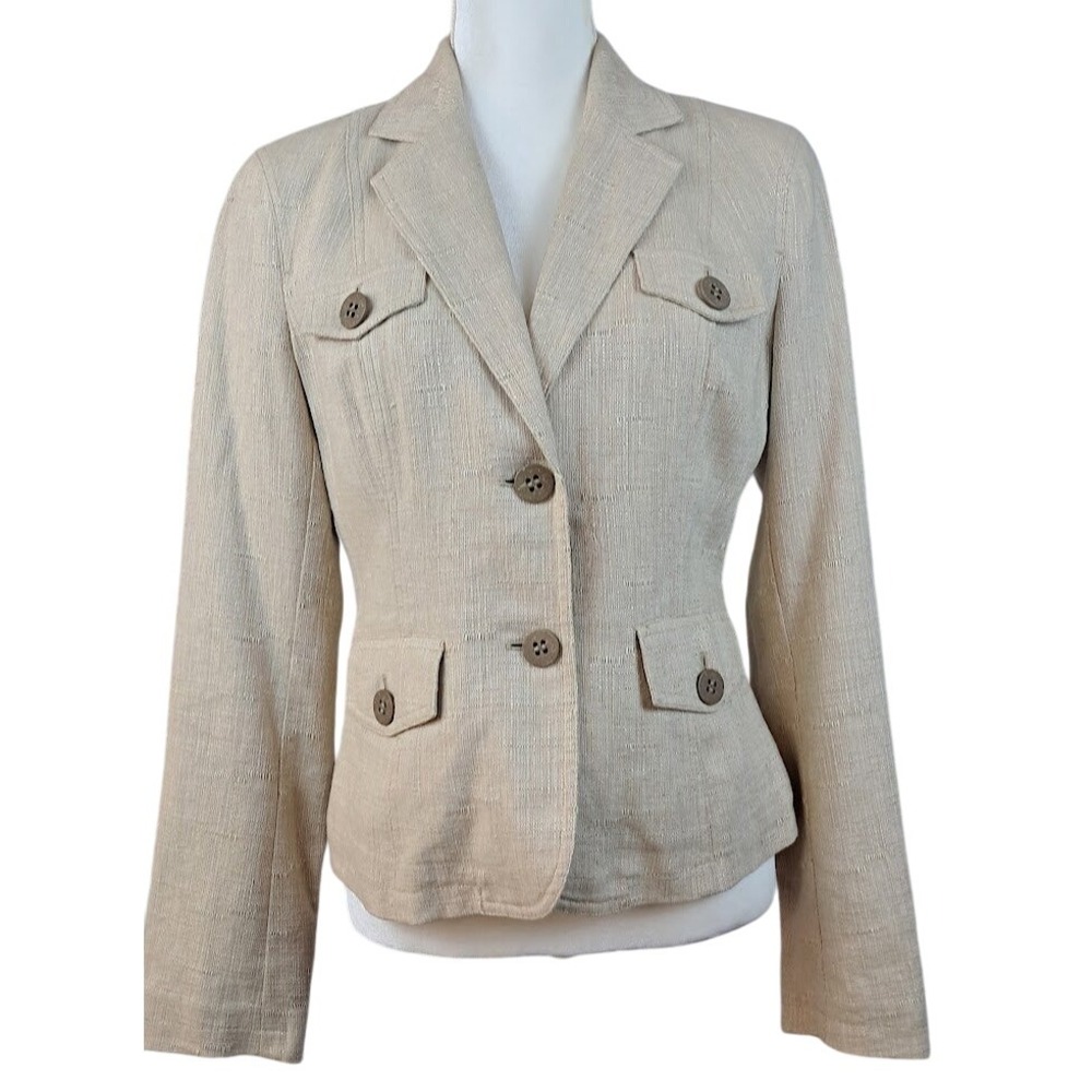AXCESS Liz Claiborne 6 Beige Linen Blend Button Front Fitted Blazer Career